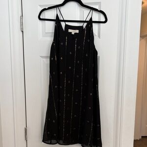 LOFT Black Mini Dress with Gold Star Details